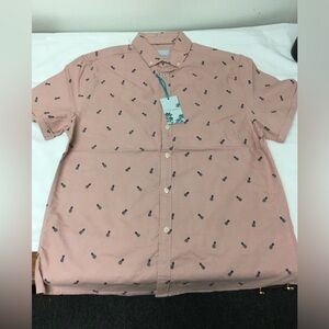 Men’s Steel & Jelly Salmon Pink Short Sleeve Button Up Shirt MEDIUM